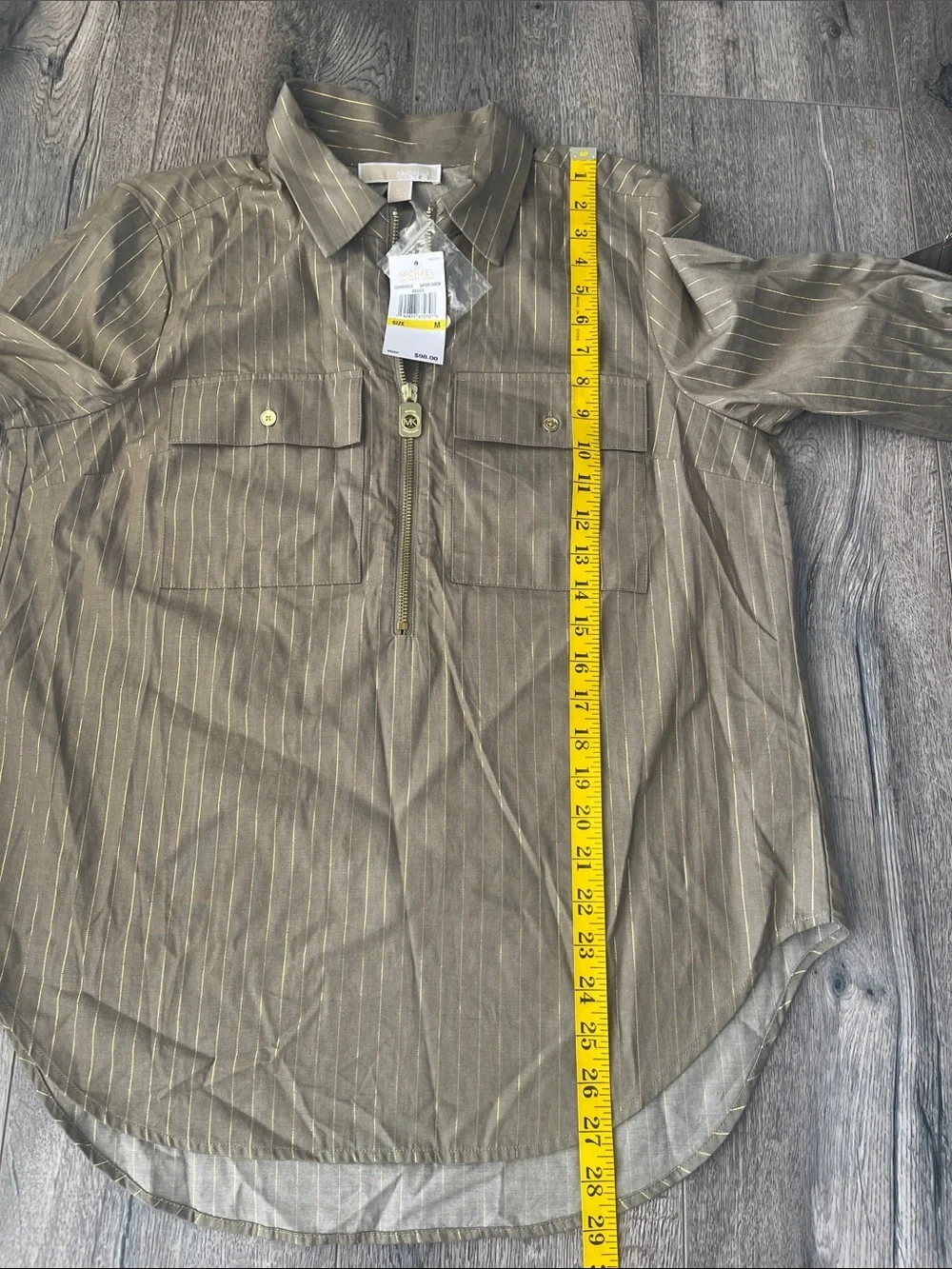 Michael Kors  Safari green Top with Gold Pinstripes